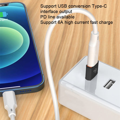 Type-C to USB adapter with black connector, 6A fast charge support