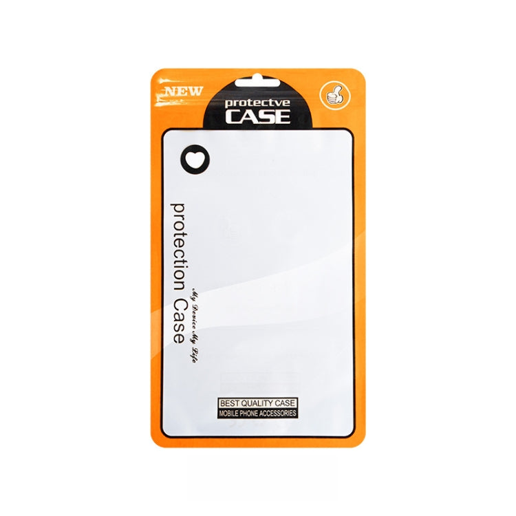 Orange protective case plastic packaging bag with hang hole and clear window.