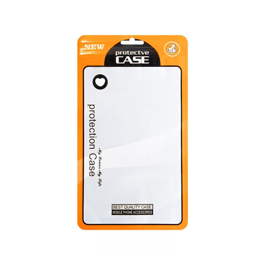 Orange protective case plastic packaging bag with hang hole and clear window.