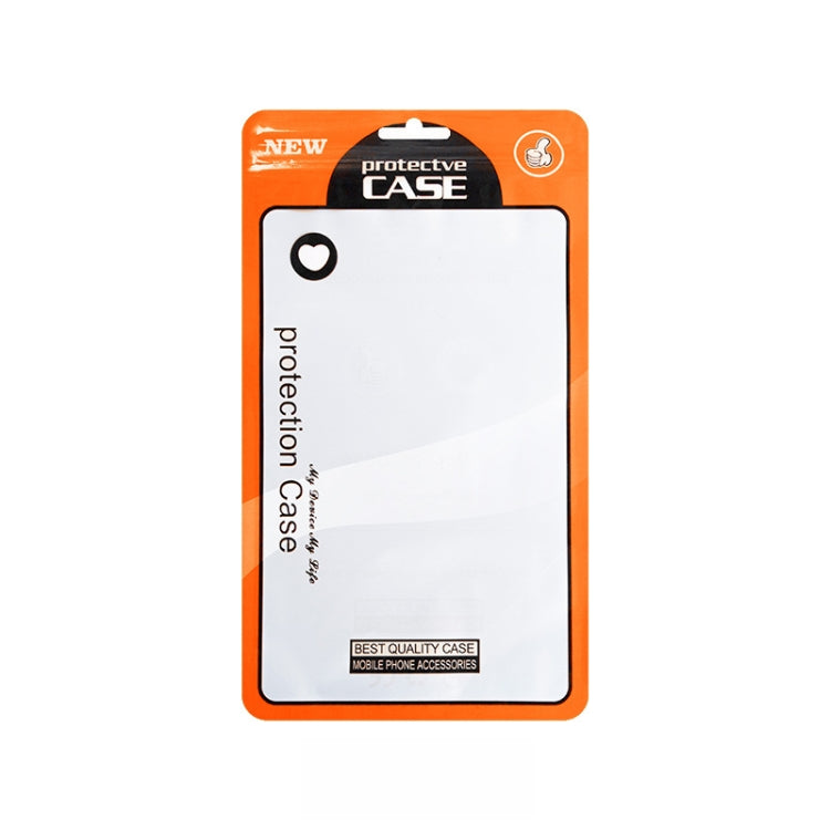 Orange protective case plastic packaging bag with hang hole and clear window.