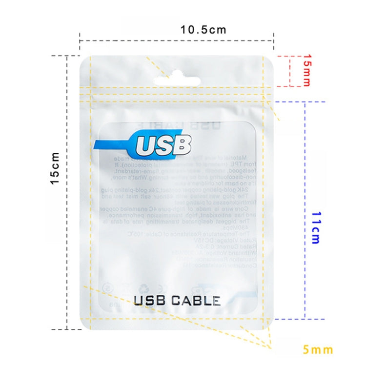 USB cable zip packaging bag size diagram: 10.5 x 15 cm