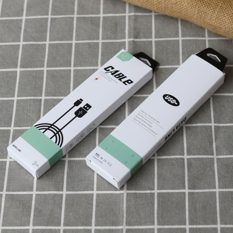 Cable storage carton packaging boxes in white, with hanging tab and illustrated cable icons.