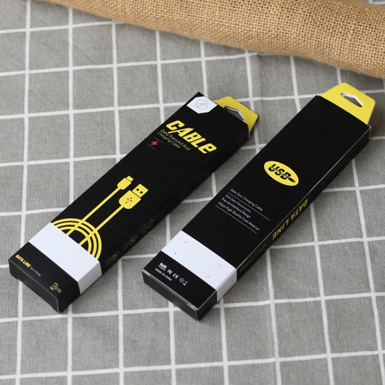 Cable storage carton packaging boxes in black, with hanging tab and USB icon label.