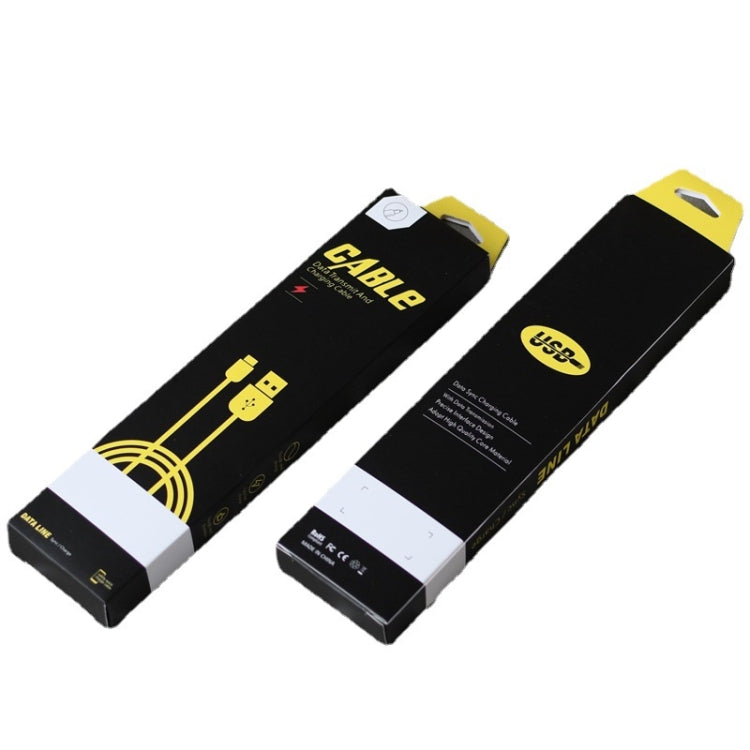 Black cable storage carton packaging boxes with hang tabs and USB logo label on each box.