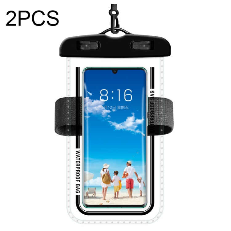 Black transparent waterproof armband phone case with clear window and dark gray strap.
