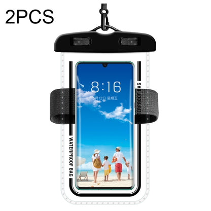 Black transparent waterproof armband phone case with clear window and dark gray strap.