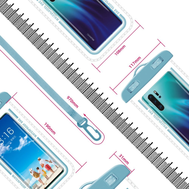 Transparent waterproof armband phone case with clear sleeve and adjustable armband band.