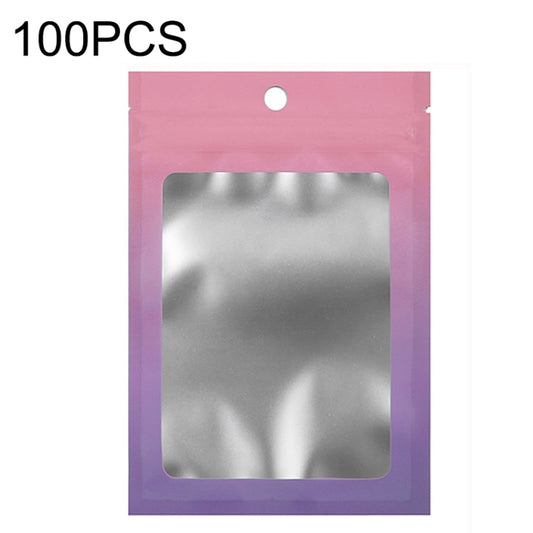 Aluminum foil ziplock storage bag with window, pink-to-purple gradient, 100 pcs