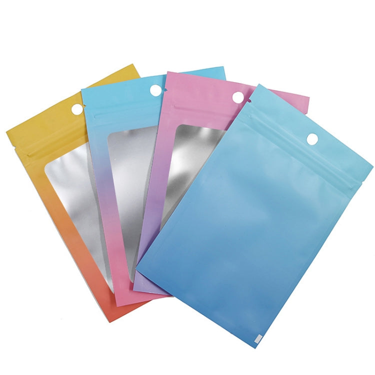Set of aluminum foil ziplock bags with gradient colors, silver windows, round hanging holes