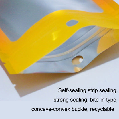 Close-up of yellow aluminum foil ziplock bag seal strip with silver lining