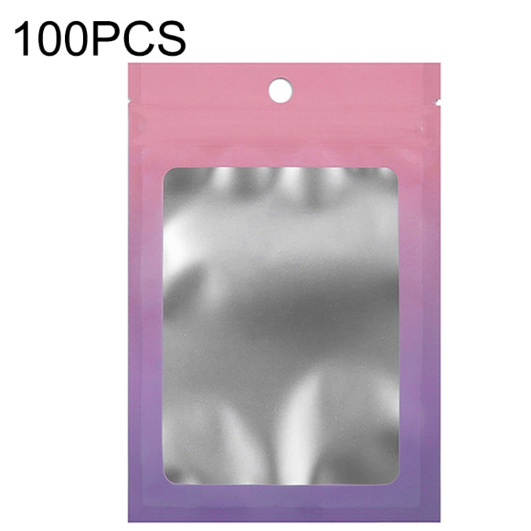 Aluminum foil ziplock storage bag with window, pink-to-purple gradient, 100 pcs