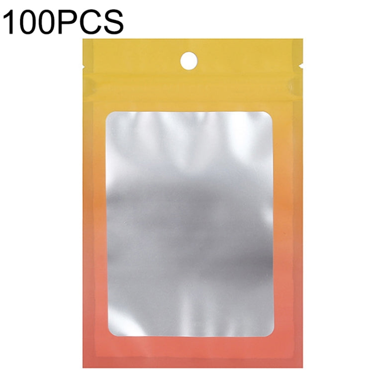 Aluminum foil ziplock bag, yellow-to-orange gradient, silver front window, round hole