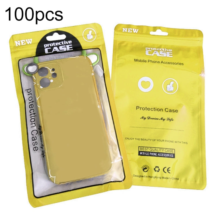 Yellow self-sealing phone case packaging bag with protective case and hanging hole