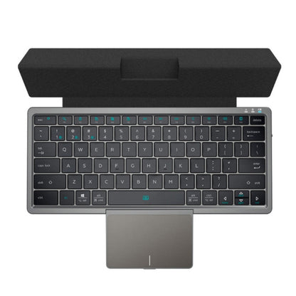 Black portable wireless tablet keyboard with hidden touchpad and PU leather case