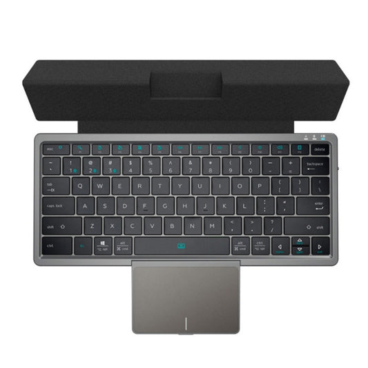 Black portable wireless tablet keyboard with hidden touchpad and PU leather case