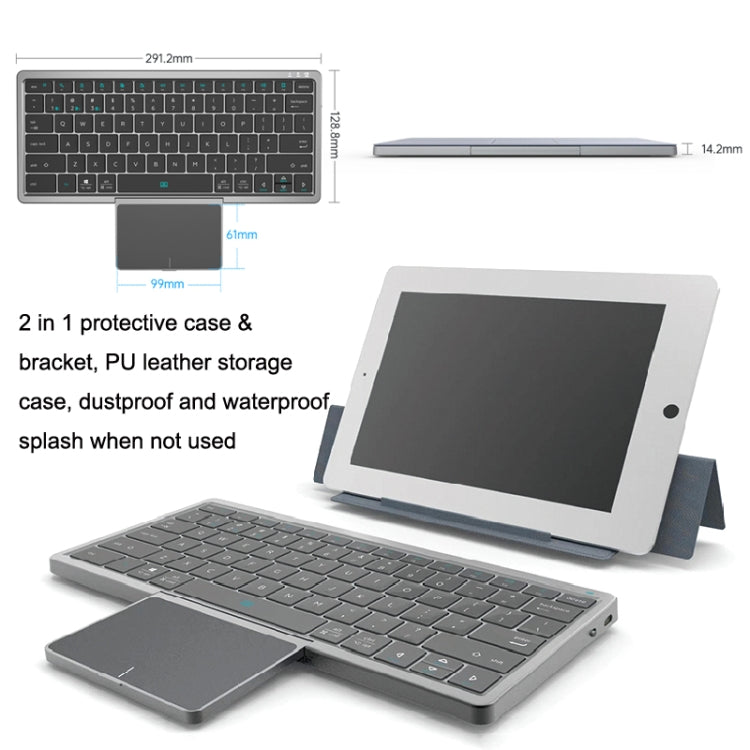Foldable PU leather protective case with built-in keyboard and hidden touchpad, black