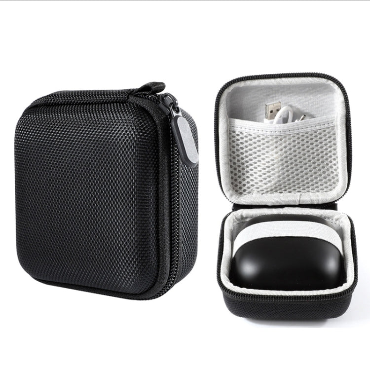 Black hard-shell earbuds storage bag with zipper and molded interior