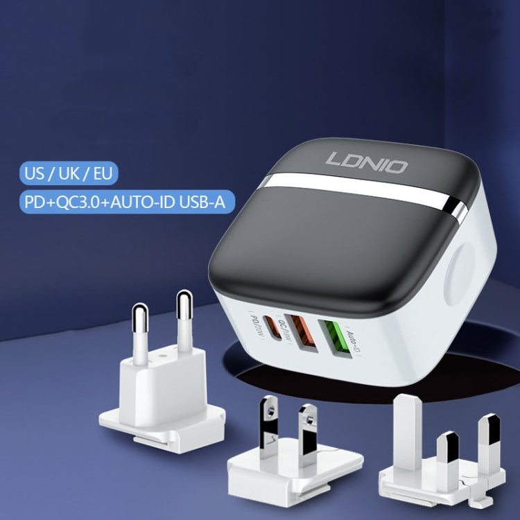 LDNIO wall charger with multi-plug adapter heads and three USB ports