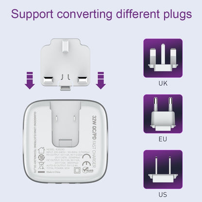LDNIO adapter showing interchangeable UK, EU, and US plug configurations