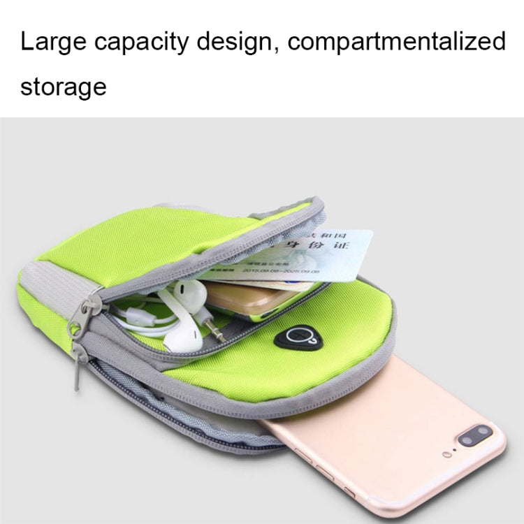 Green phone armband pouch open with storage space for phone and cards