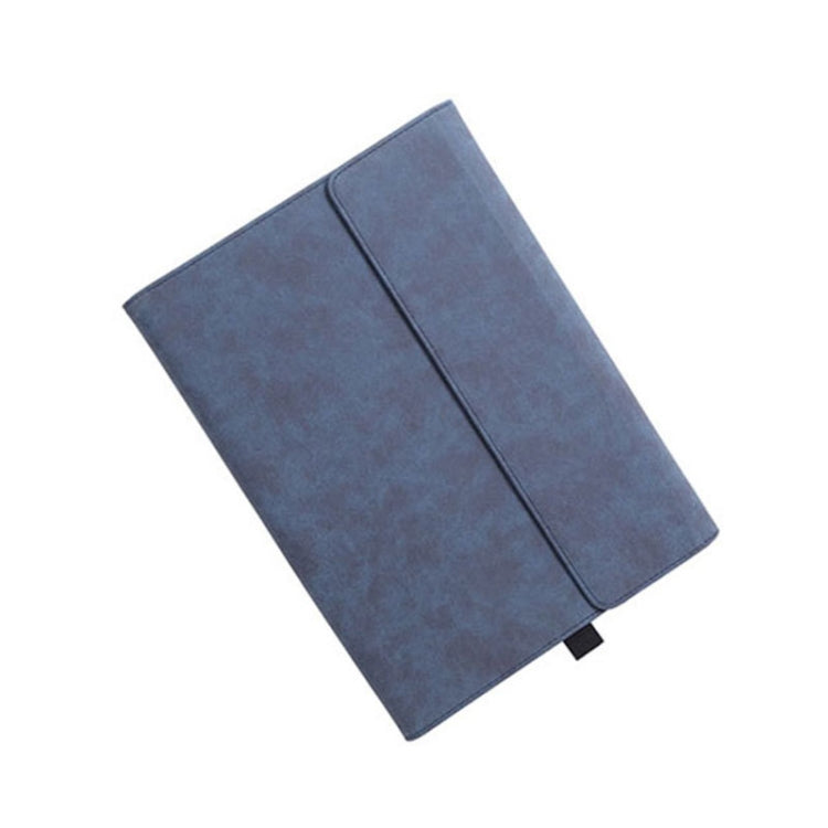 Blue protective tablet case with fold-over cover and side strap