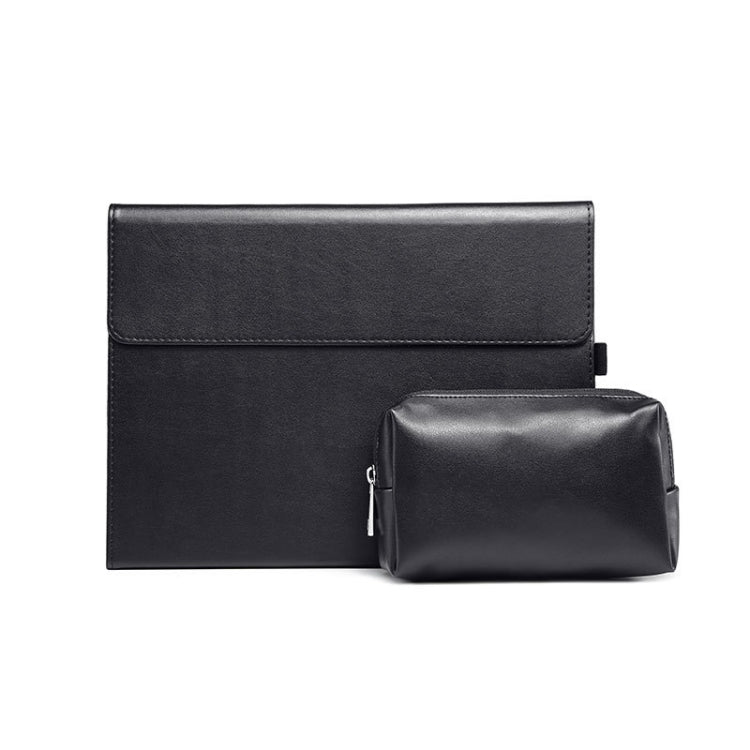 Tablet protective case with flap and matching zip pouch, black finish