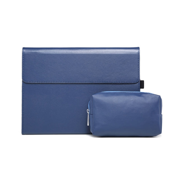 Tablet protective case with flap and matching zip pouch, blue finish