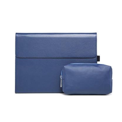 Tablet protective case with flap and matching zip pouch, blue finish