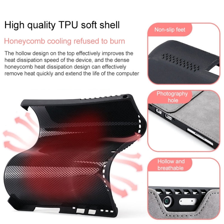 Black TPU tablet case with red honeycomb cooling shell and non-slip feet
