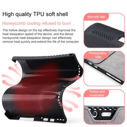 Black TPU tablet case with red honeycomb cooling shell and non-slip feet