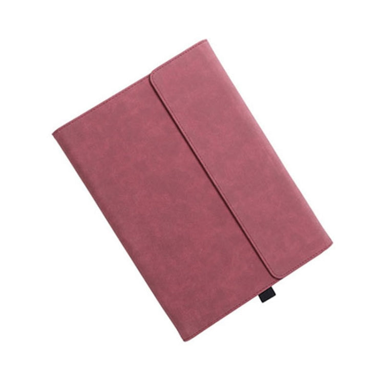 Red protective tablet case with fold-over cover and stitched panel