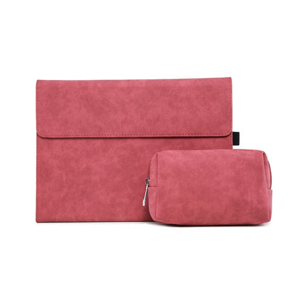 Tablet protective case with flap and matching zip pouch, muted red finish