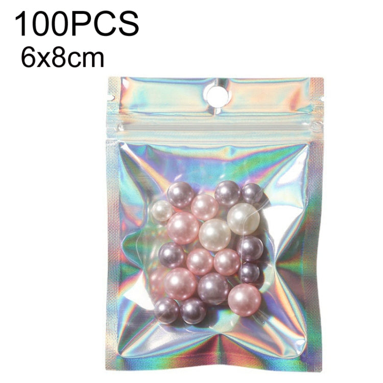 Iridescent self-sealing laser packaging bag with top seal hole and beads, 6x8cm