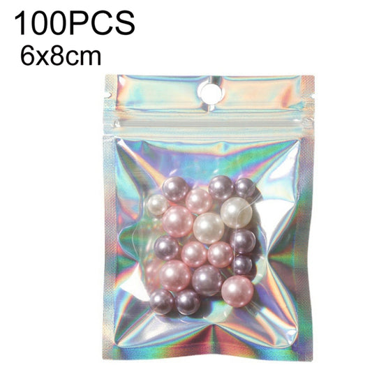 Iridescent self-sealing laser packaging bag with top seal hole and beads, 6x8cm