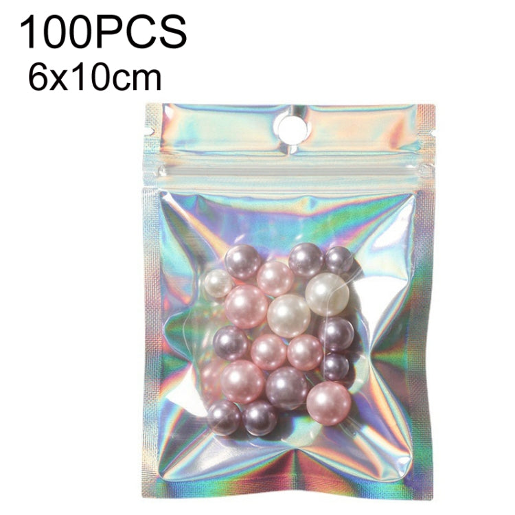 Iridescent self-sealing laser packaging bag with top seal hole and beads, 6x10cm