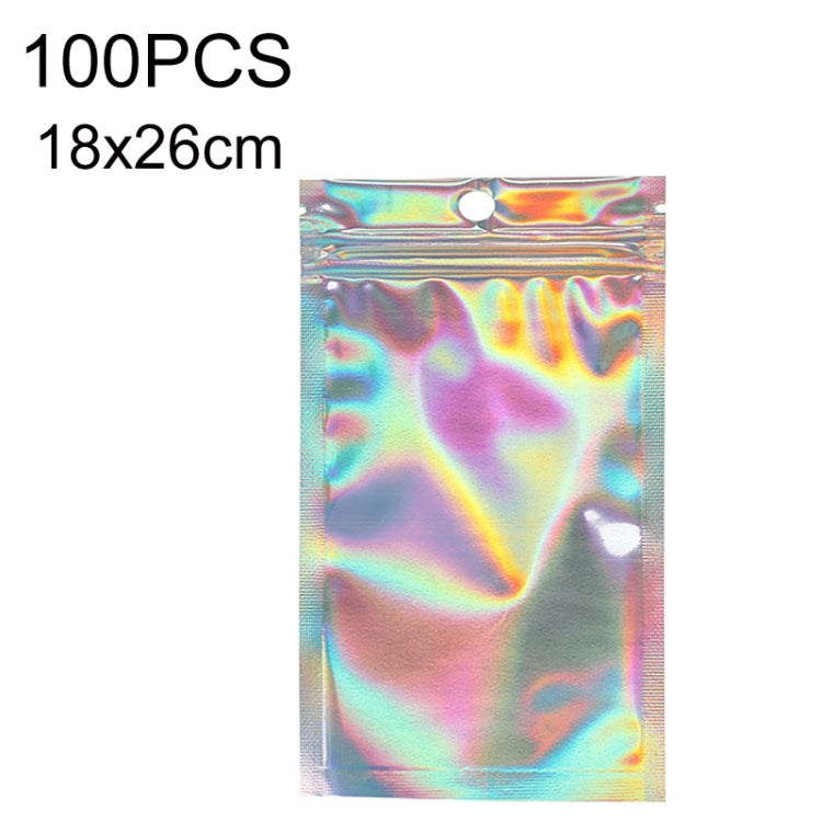 Self-sealing holographic packaging bag, 18x26cm, iridescent foil with hanging hole