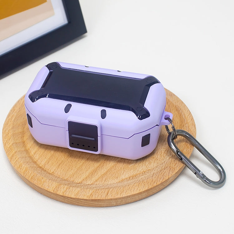 Purple silicone protective case for wireless earbuds with carabiner key ring