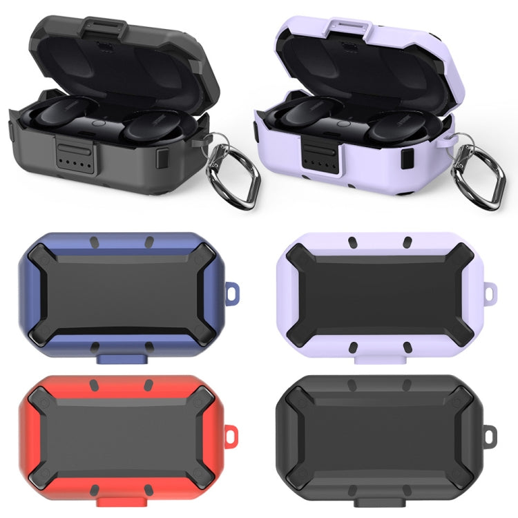 Purple and black silicone earbud protective cases with carabiner key rings