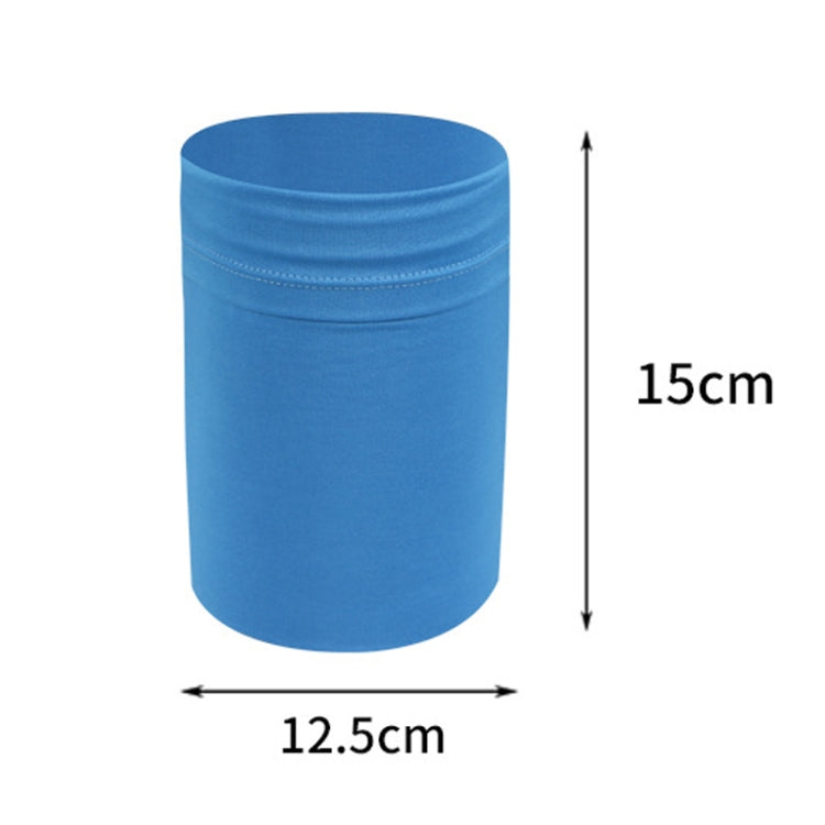 Blue fabric armband pouch shape, about 12.5cm wide and 15cm tall