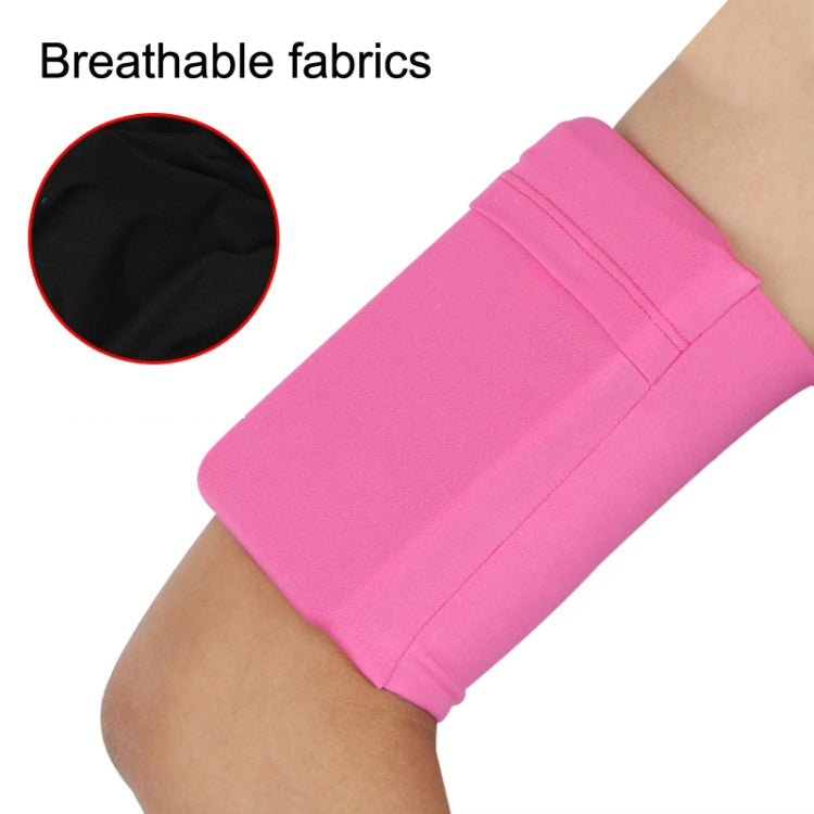 Pink breathable fabric elastic phone armband with reinforced seam lines