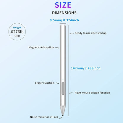 Silver active stylus side view with button and pointed tip