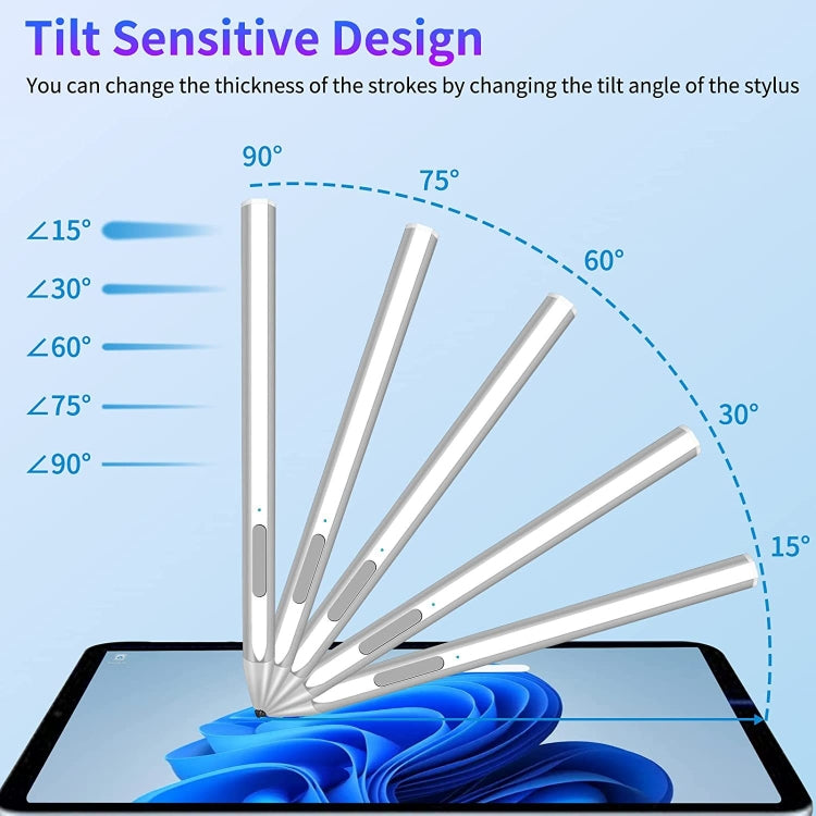 Active touch stylus set in multiple colors resting on a tablet screen
