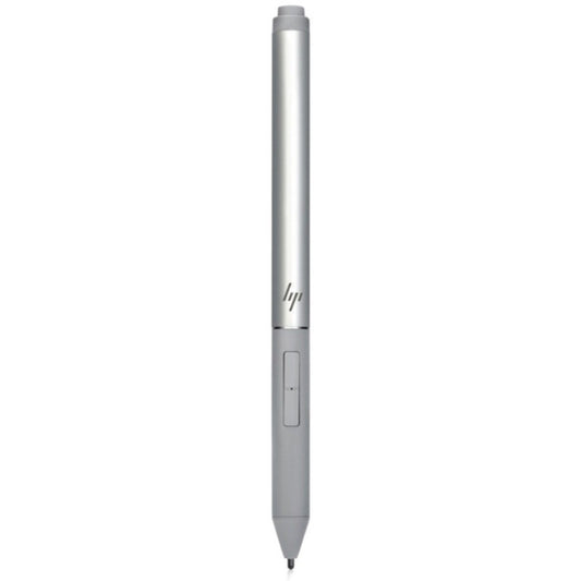 Gray stylus touch pen with pointed tip and side button detail