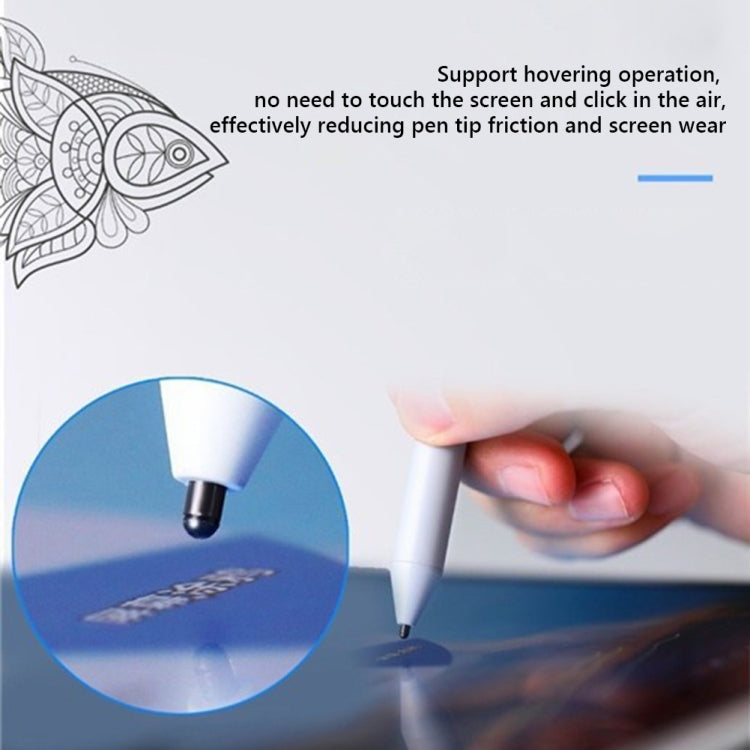 Gray touch pen stylus held above a screen, showing hovering use