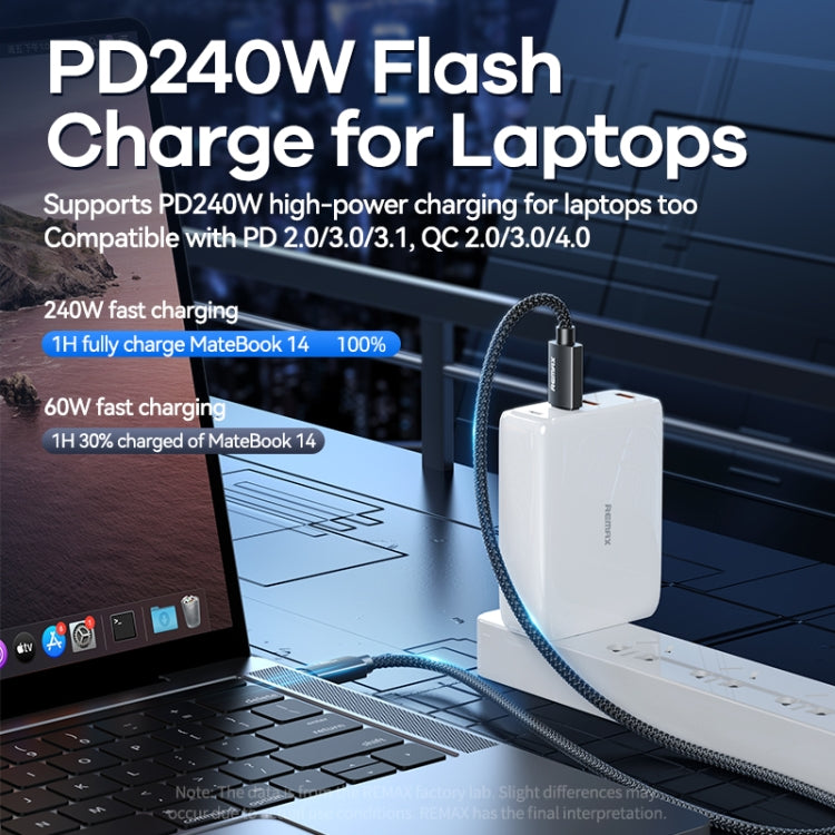 Braided charging cable with USB-C plug connected to a white charging adapter