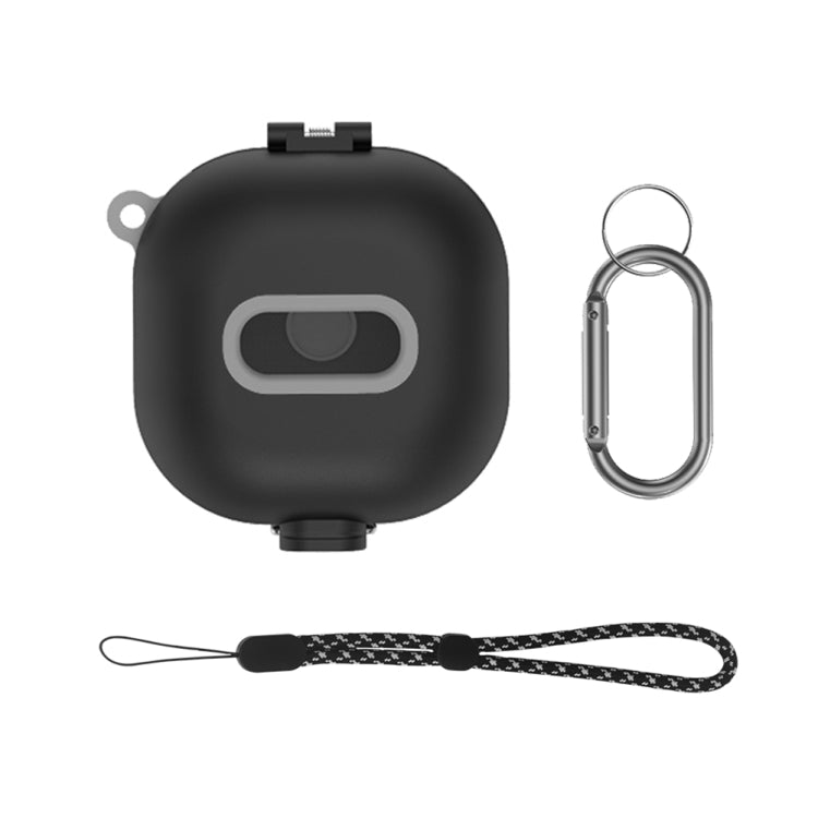 Black shockproof earbuds protective case with carabiner and lanyard strap