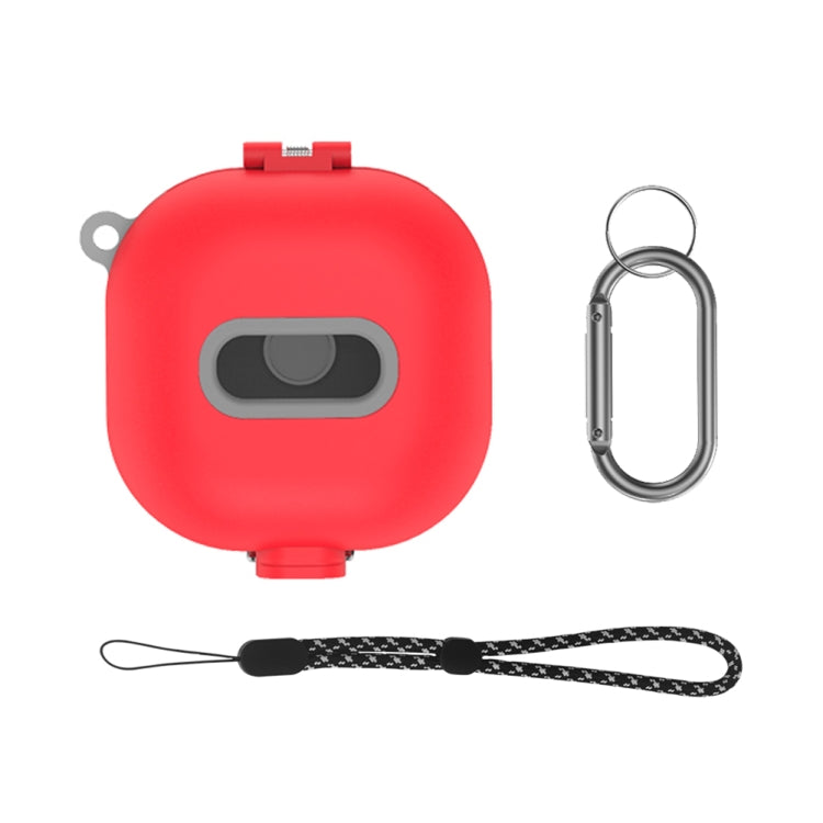 Red shockproof earbuds protective case with carabiner and braided lanyard