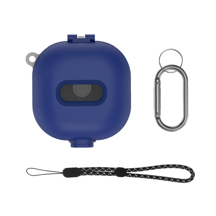 Blue shockproof earbuds protective case with carabiner and braided lanyard