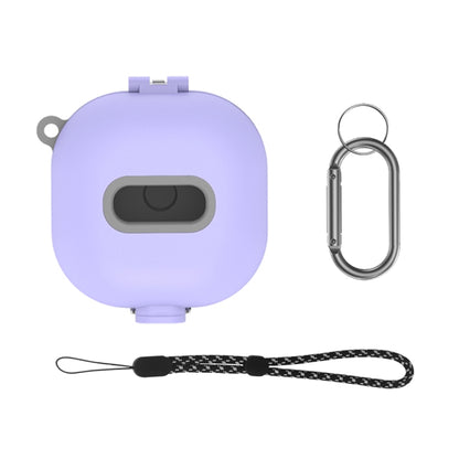 Lavender shockproof earbuds protective case with carabiner and braided lanyard