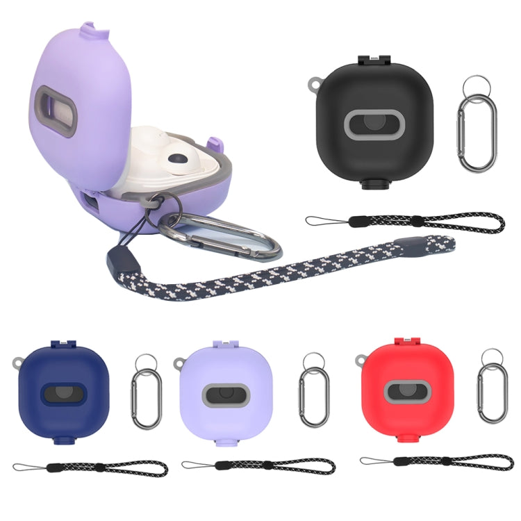Shockproof earbuds protective cases set with keyring and lanyard, black, purple, blue, red
